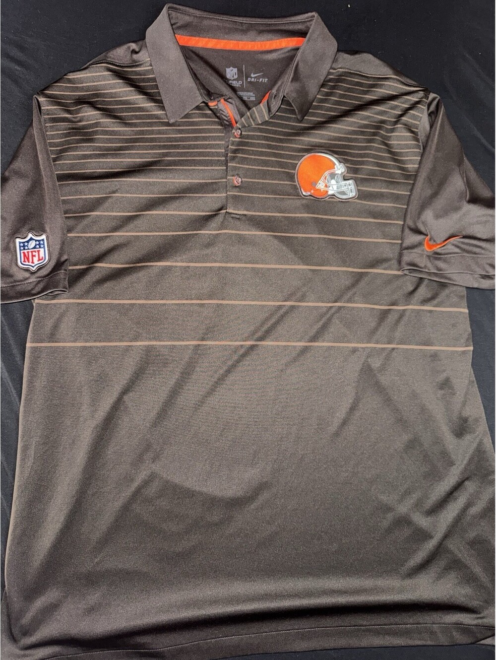 Cleveland Browns Polo Mens Nike Dri-Fit Brown Striped NFL On Field Size XXL